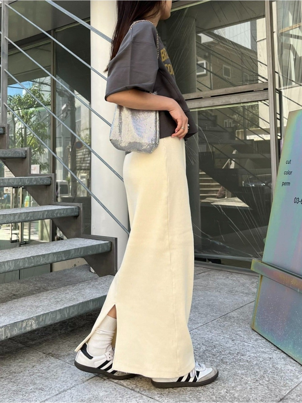 CIAOPANIC Ribbed A-Line Skirt in Ivory (PLEASE READ DESCRIPTION)